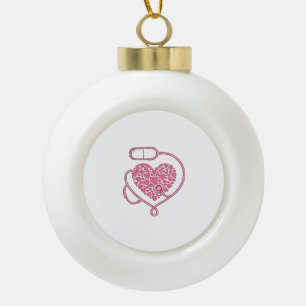 Heart Stethoscope Medical Love Vector Shirt Design Ceramic Ball Christmas Ornament