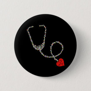 Heart Stethoscope Nurse 2 Inch Round Button