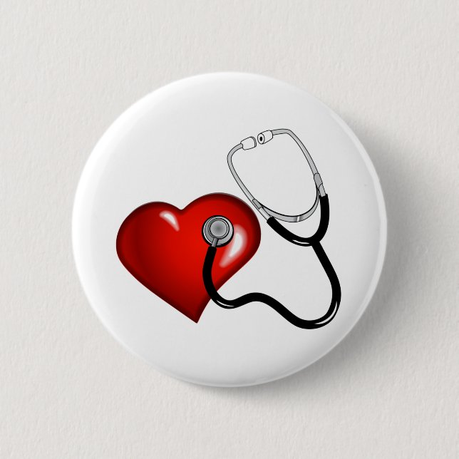 Heart Stethoscope Personalized Nurse Medical 2 Inch Round Button (Front)