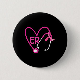 Heart Stethoscope Pink Ribbon Breast Cancer Er Nur 2 Inch Round Button