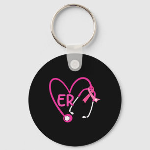 Heart Stethoscope Pink Ribbon Breast Cancer Er Nur Keychain