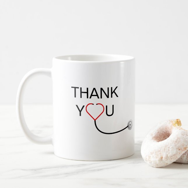 Heart Stethoscope Thank You Coffee Mug (With Donut)