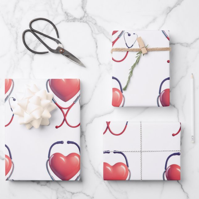 Heart & Stethoscope Wrapping Paper | Healthcare Gi (Front)