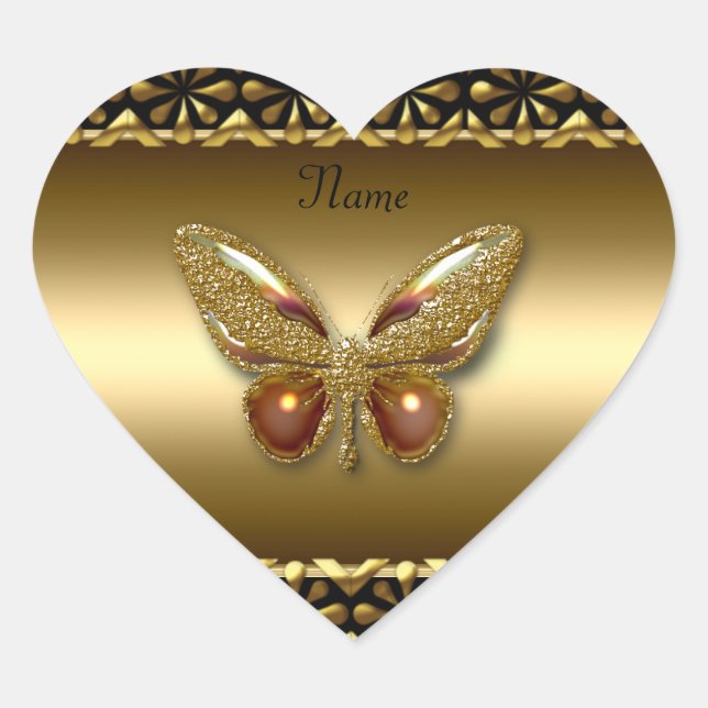 Heart Sticker Gold On Gold Butterfly (Front)