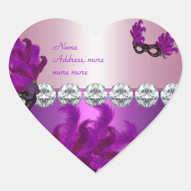 Heart Sticker Purple Pink Diamond Feathers (Front)