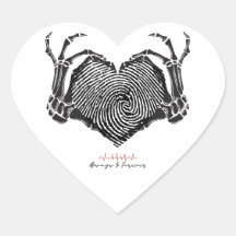 Heart Sticker with Skeleton Hand and Fingerprint