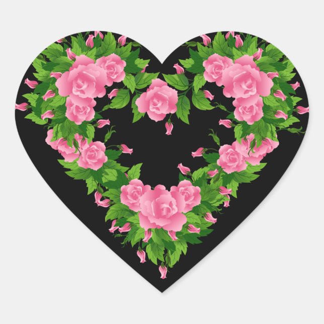 Heart Stickers-Pink Roses Heart Sticker (Front)