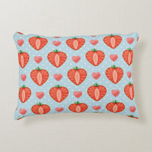 Heart Strawberries with Polka Dots And Hearts Accent Pillow