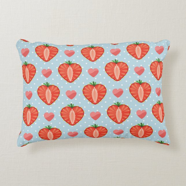 Heart Strawberries with Polka Dots And Hearts Accent Pillow (Front)