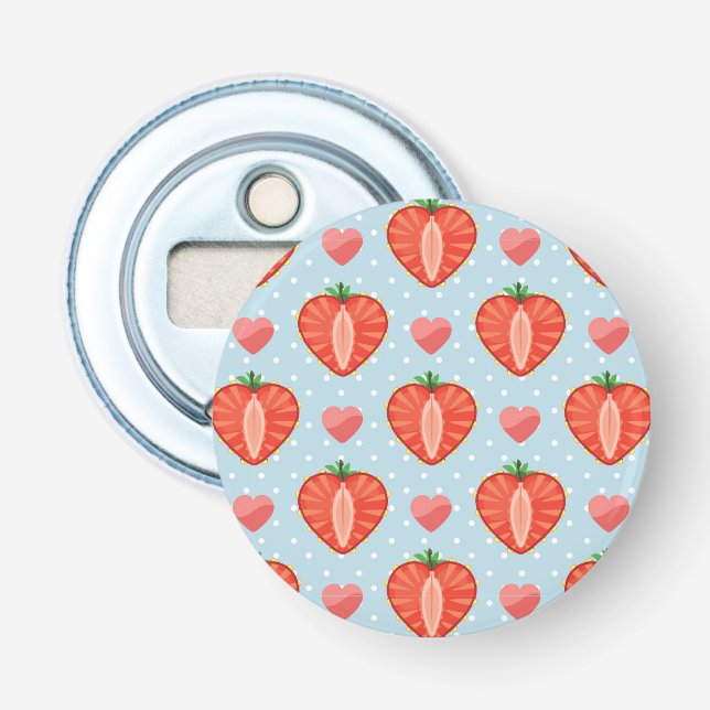 Heart Strawberries with Polka Dots And Hearts Bottle Opener (Front)