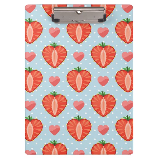 Heart Strawberries with Polka Dots And Hearts Clipboard (Front)