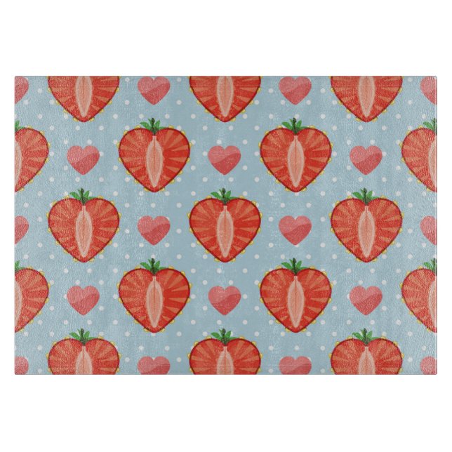 Heart Strawberries with Polka Dots And Hearts Cutting Board (Front)