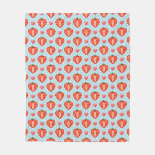 Heart Strawberries with Polka Dots And Hearts Fleece Blanket