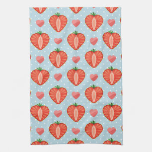 Heart Strawberries with Polka Dots And Hearts Kitchen Towel