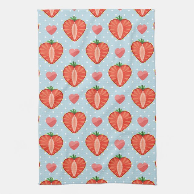 Heart Strawberries with Polka Dots And Hearts Kitchen Towel (Vertical)
