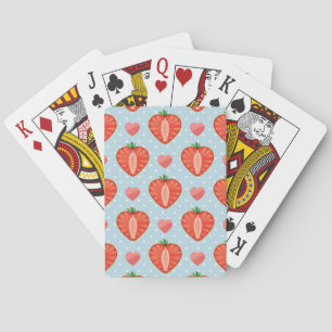 Heart Strawberries with Polka Dots And Hearts Playing Cards