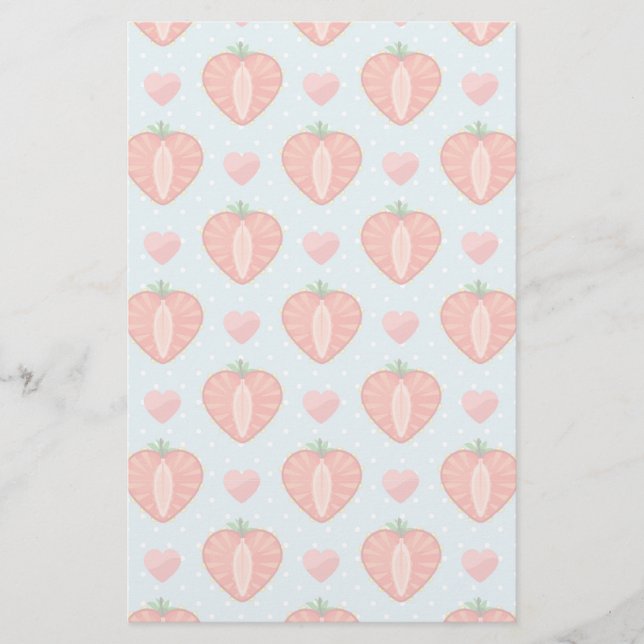 Heart Strawberries with Polka Dots And Hearts Stationery (Front)