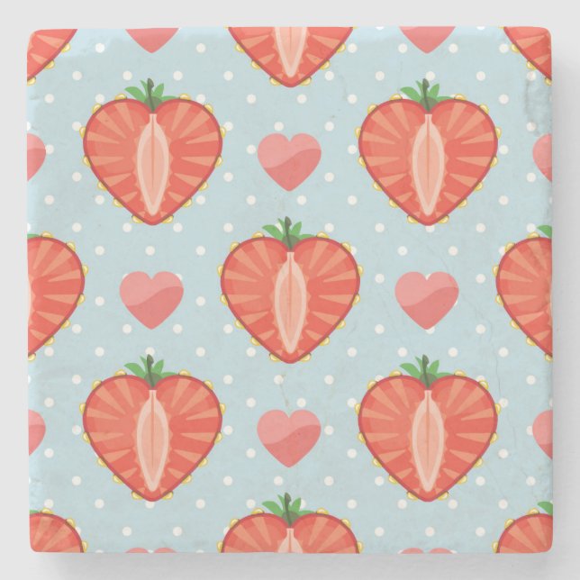 Heart Strawberries with Polka Dots And Hearts Stone Coaster (Front)