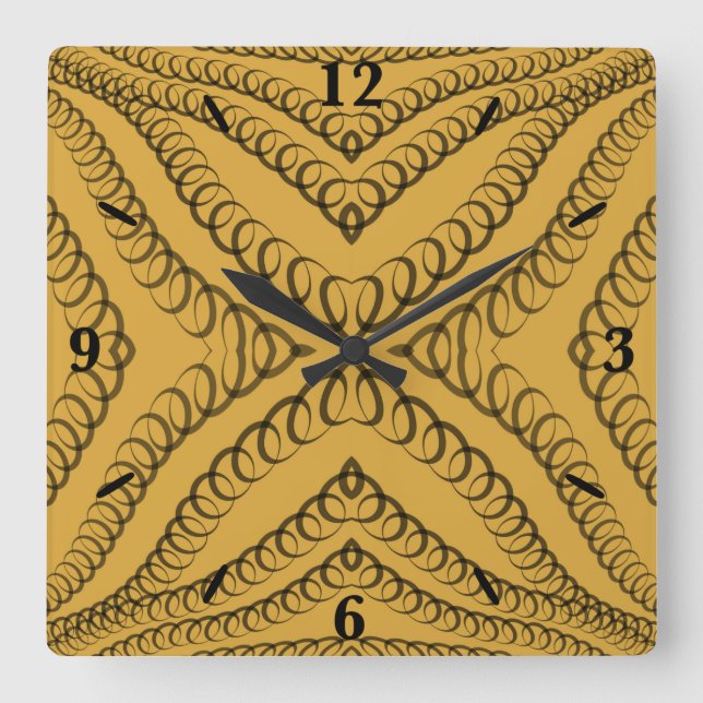 Heart String Spring Black On Gold Geometric Art Square Wall Clock (Front)