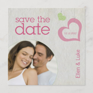 Heart Strings Save The Date - Pink & Green