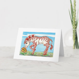 Heart Stripe Valentine Zebra and Flower Holiday Card
