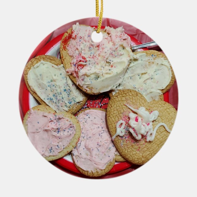 Heart Sugar Cookies, Personalized Christmas Ceramic Ornament (Front)