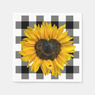 Heart Sunflower Ladybug on Buffalo Plaid Napkin