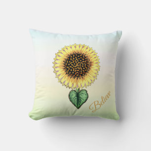 Heart Sunflower on Pastel Shades Throw Pillow