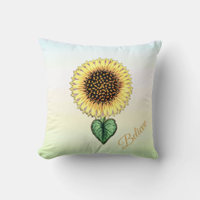 Heart Sunflower on Pastel Shades Throw Pillow (Front)