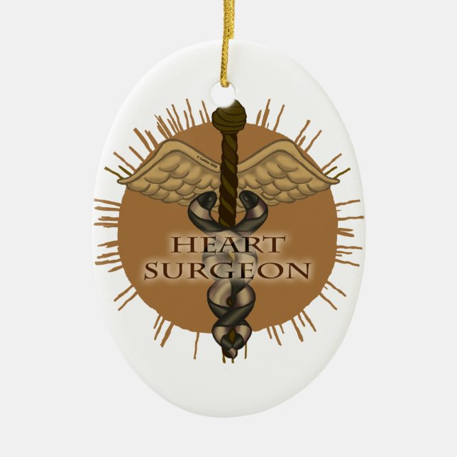 Heart Surgeon Caduceus Ceramic Ornament (Front)