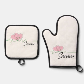Heart Survivor Oven Mitt & Pot Holder Set