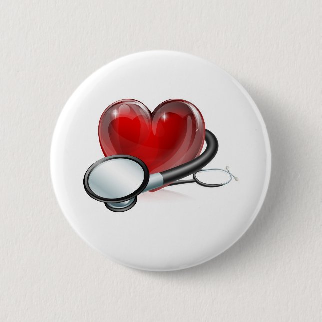 Heart symbol and stethoscope 2 inch round button (Front)