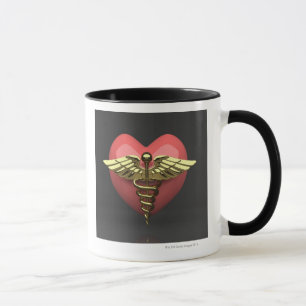 Heart symbol with medical symbol (caduceus) mug