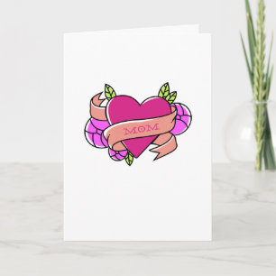 Heart Tattoo MOM Love Pink Birthday Mothers Day Card
