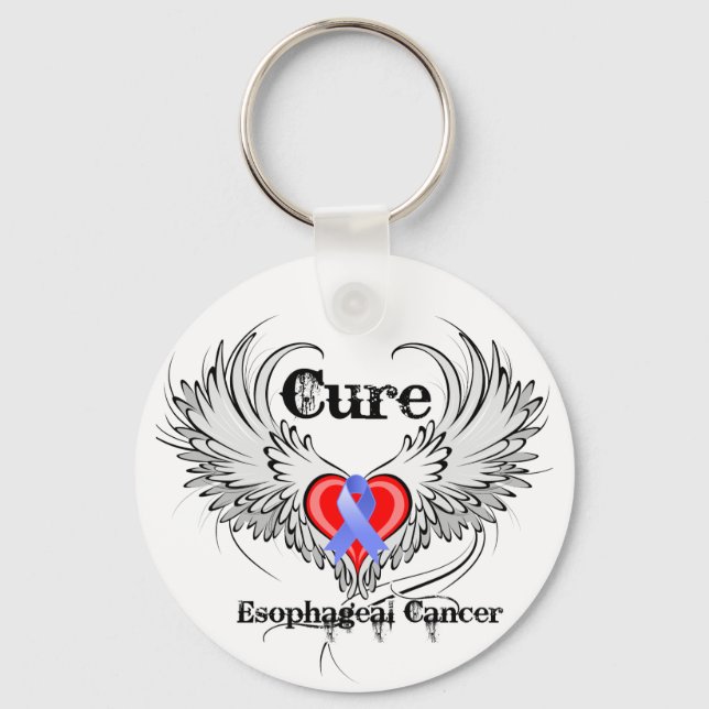 Heart Tattoo Wings - Cure Esophageal Cancer Keychain (Front)