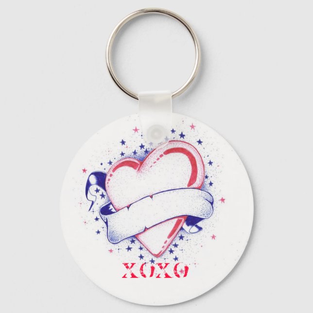 Heart Tattoo Xoxo with ribbon banner Keychain (Front)