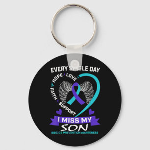 Heart Teal Purple I Miss My Son Suicide Awareness Keychain