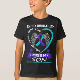 Heart Teal Purple I Miss My Son Suicide Awareness T-Shirt