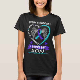 Heart Teal Purple I Miss My Son Suicide Awareness T-Shirt