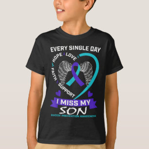 Heart Teal Purple I Miss My Son Suicide Awareness T-Shirt