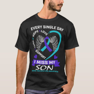 Heart Teal Purple I Miss My Son Suicide Awareness T-Shirt