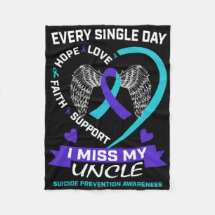 Heart Teal Purple Miss My Uncle Suicide Awareness Fleece Blanket