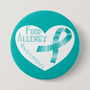 Heart Teal Ribbon Food Allergy Awareness 3 Inch Round Button
