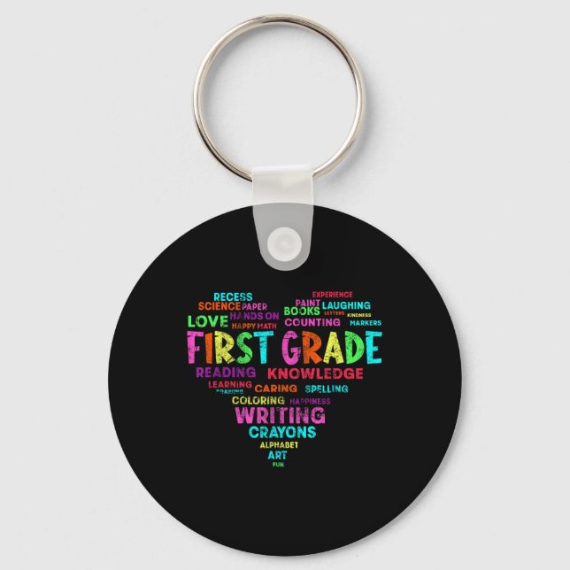 Heart Tee First Grade Team Teacher Student Back To Keychain (Front)