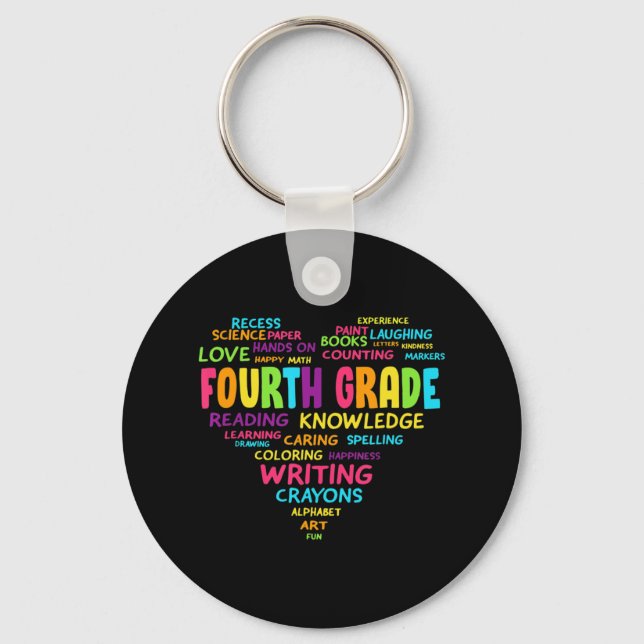 Heart Tee Fourth Grade Team Teacher Student Back T Keychain (Front)