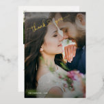 Heart Thank You Gold Calligraphy 2 Photo Foil Holiday Card<br><div class="desc">Your wedding day was perfect, and your guests were a big part of that. What better way to say "thanks" than with a card adorned with a heart-adorned real gold foil 'thank you?' This beautiful holiday thank you card is the perfect way to show your appreciation to friends, family, or...</div>