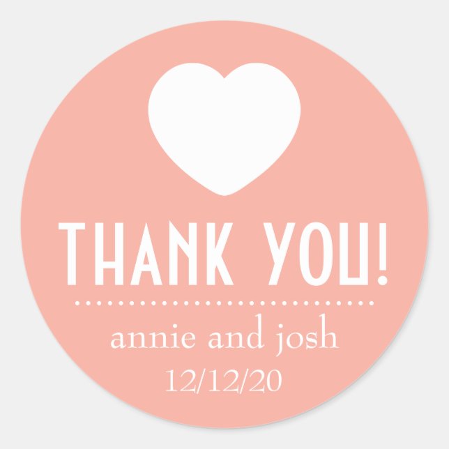Heart Thank You Labels (Peach) (Front)