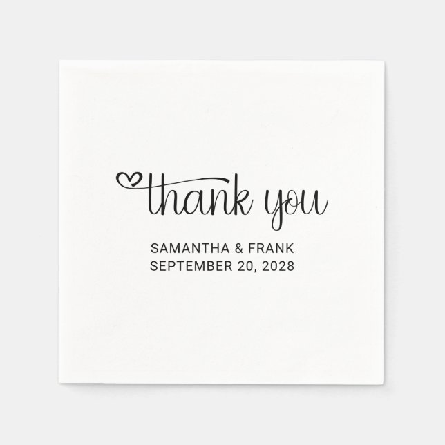 Heart Thank You Typography Wedding Napkin (Front)