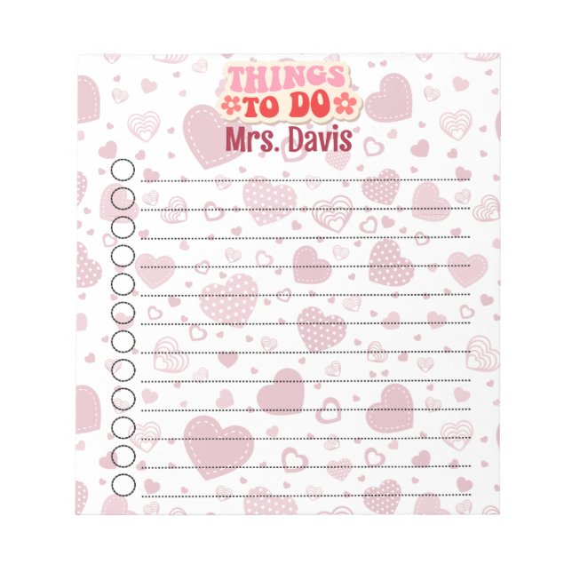 Heart-Themed Valentine Personalized To-Do List Notepad (Front)