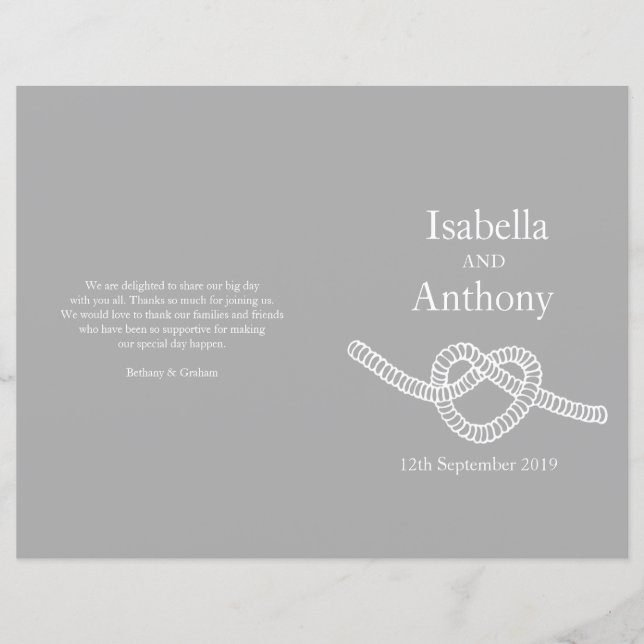 Heart tie the knot large wedding programs (Front)